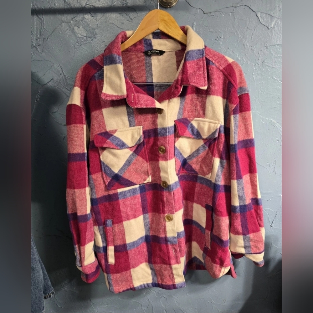 Plaid Button-Up Shirt in Red and Cream